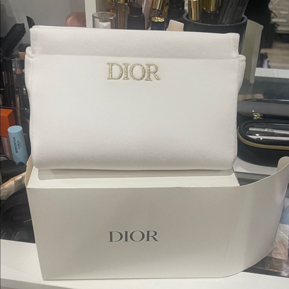 Dior White and Gold Cosmetic Bag new in box VIP gift